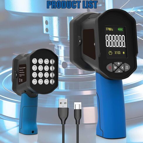 ERICAT Non-Contact Digital Stroboscope, Handheld Digital Strobe Tachometer with 16 Lamp Beads, Measurement Range 60-99999 FPM & High Accuracy 0.001%, for Fan, Motor Engine, Tire, Speed Test in Kuwait