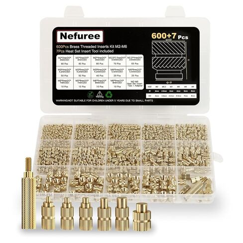 600+7Pcs Brass Threaded Inserts Kit M2 M2.5 M3 M4 M5 M6 – Heat Set Insert Tool Included, Metric Knurled Nuts for 3D Printed Parts PLA/PETG/ABS – Strong Metal Threads for Hobbyists & Repair in Kuwait