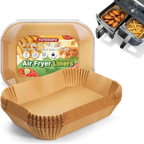 125Pcs Rectangle Air Fryer Liners for Ninja Foodi Dual DZ201 DZ401 DZ550 SL401, 8.1x5.5 Inch Disposable Paper Liners for Gourmia 10Qt, Chefman 9Qt, NEWBULIG Simple Deluxe 9.5Qt in Kuwait