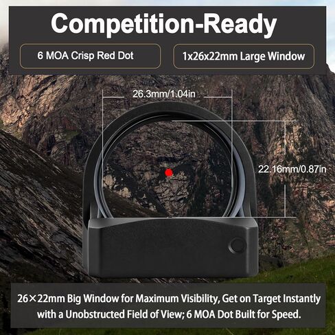 GOWUTAR GP-7 Large Window Red Dot Sight - 6 MOA RMR Footprint Red Dot Optic - Shake Awake Open Reflex Sights in Kuwait