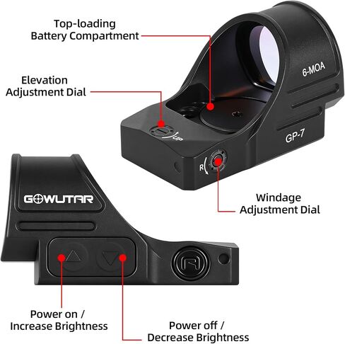 GOWUTAR GP-7 Large Window Red Dot Sight - 6 MOA RMR Footprint Red Dot Optic - Shake Awake Open Reflex Sights in Kuwait