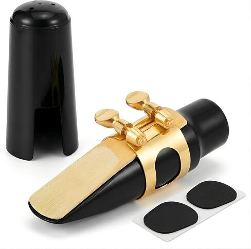 Alto Saxophone Mouthpiece Kit with Cap and Gold Metal Ligature, Includes Size 2.5 Reed & Cushions, Durable Replacement Set for Student Beginners in Kuwait