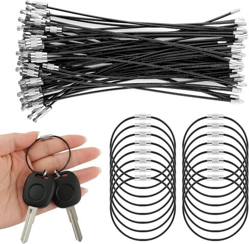 60PCS Stainless Steel Wire Ring Cable, 5.9 Inches Keychain, Heavy Duty Luggage Tags Loops 1.5mm Twist Barrel Tag Keepers Keychain Loop for Hanging Luggage Tag Keyrings ID Keepers in Kuwait