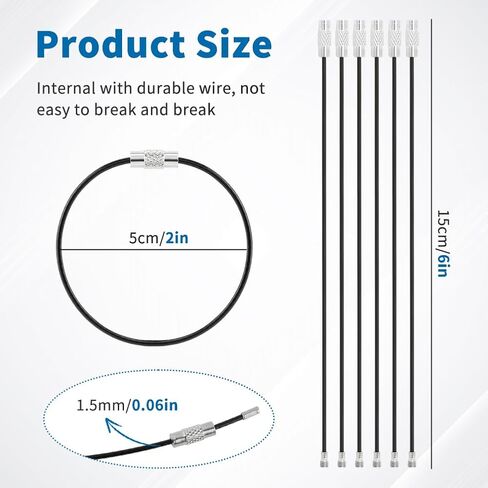 60PCS Stainless Steel Wire Ring Cable, 5.9 Inches Keychain, Heavy Duty Luggage Tags Loops 1.5mm Twist Barrel Tag Keepers Keychain Loop for Hanging Luggage Tag Keyrings ID Keepers in Kuwait