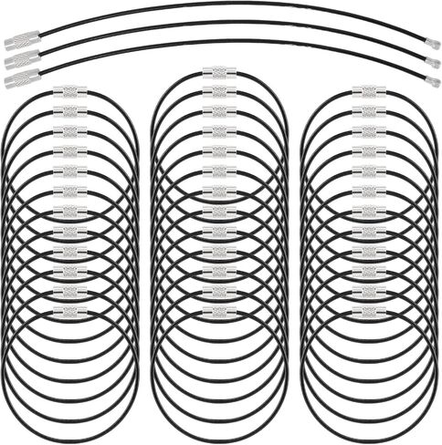 60PCS Stainless Steel Wire Ring Cable, 5.9 Inches Keychain, Heavy Duty Luggage Tags Loops 1.5mm Twist Barrel Tag Keepers Keychain Loop for Hanging Luggage Tag Keyrings ID Keepers in Kuwait