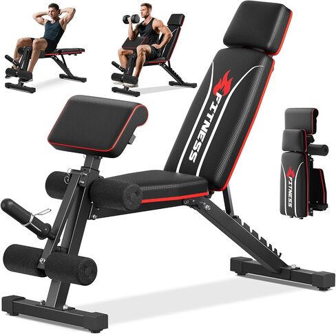 Foldable Adjustable Weight Bench with Leg Extension & Preacher Pad for Home Gym, Bench Press for Full Body Workout with Leg Developer, 900Lbs Capacity & Space-Saving Design in Kuwait