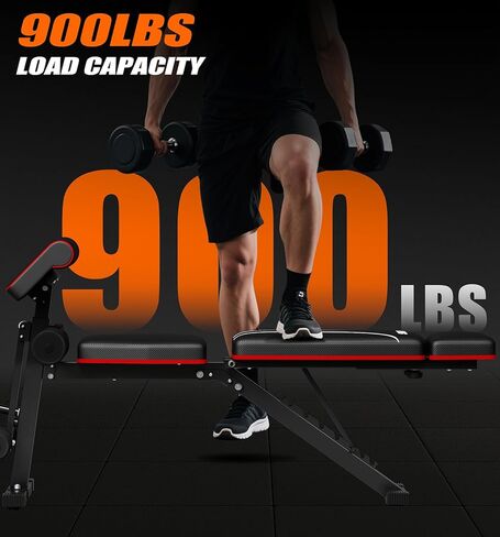 Foldable Adjustable Weight Bench with Leg Extension & Preacher Pad for Home Gym, Bench Press for Full Body Workout with Leg Developer, 900Lbs Capacity & Space-Saving Design in Kuwait