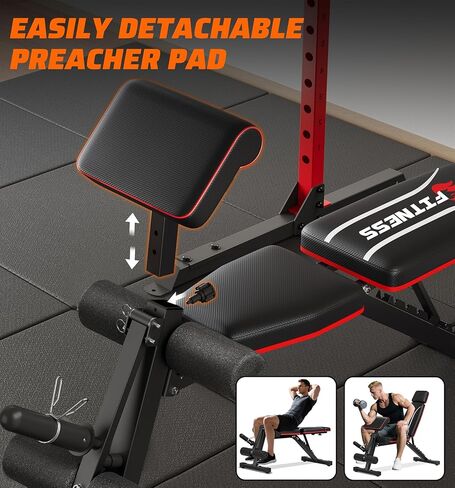 Foldable Adjustable Weight Bench with Leg Extension & Preacher Pad for Home Gym, Bench Press for Full Body Workout with Leg Developer, 900Lbs Capacity & Space-Saving Design in Kuwait