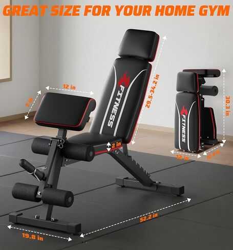 Foldable Adjustable Weight Bench with Leg Extension & Preacher Pad for Home Gym, Bench Press for Full Body Workout with Leg Developer, 900Lbs Capacity & Space-Saving Design in Kuwait