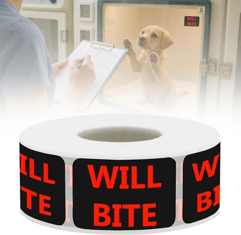 ملصقات Will BITE البيطرية - ملصقات تعليمات العناية بالحيوانات الأليفة لعيادات الحيوانات والملاجئ ومتاجر الحيوانات الأليفة، 500 قطعة/لفة (Will BITE، 1.5 بوصة طول × 1 بوصة عرض) in Kuwait