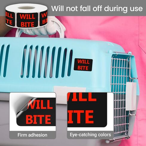 ملصقات Will BITE البيطرية - ملصقات تعليمات العناية بالحيوانات الأليفة لعيادات الحيوانات والملاجئ ومتاجر الحيوانات الأليفة، 500 قطعة/لفة (Will BITE، 1.5 بوصة طول × 1 بوصة عرض) in Kuwait