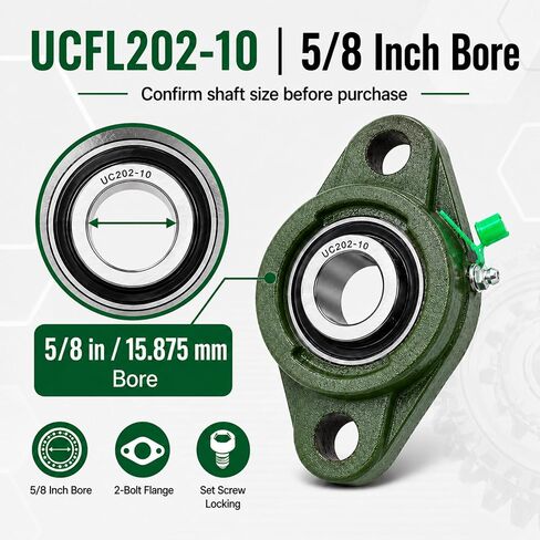 2-حزمة UCFL202-10 وحدات محمل شفة ذات مسمارين، محامل شفة مثبتة على تجويف 5/8 بوصة مع مبيت من الحديد الزهر ومجموعة قفل لولبي لدعم العمود in Kuwait