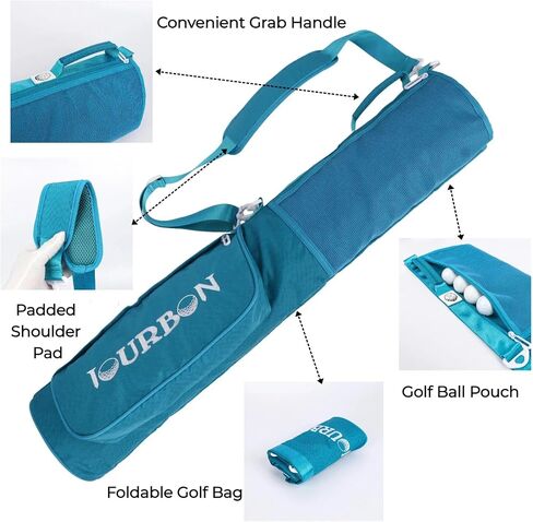 TOURBON Foldable Golf Carry Bag Holds 6-10 Clubs for Walking Golfers | Lightweight Golf Bag with Pockets，Adjustable Shoulder Strap, Carry Handle, for Casual Rounds and Practice in Kuwait