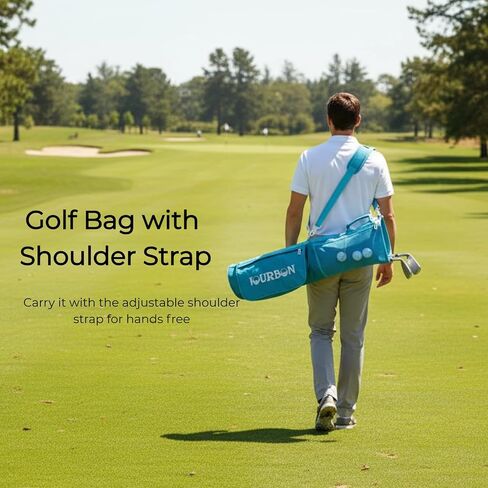 TOURBON Foldable Golf Carry Bag Holds 6-10 Clubs for Walking Golfers | Lightweight Golf Bag with Pockets，Adjustable Shoulder Strap, Carry Handle, for Casual Rounds and Practice in Kuwait
