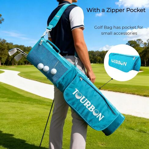 TOURBON Foldable Golf Carry Bag Holds 6-10 Clubs for Walking Golfers | Lightweight Golf Bag with Pockets，Adjustable Shoulder Strap, Carry Handle, for Casual Rounds and Practice in Kuwait
