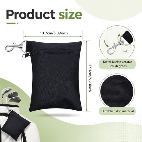 2 PCS Golf Tee Pouch, Golf Tee Bag with Zipper Metal Lobster Claw Clip (Black, Gray, 6.73 x 5.39 in) in Kuwait