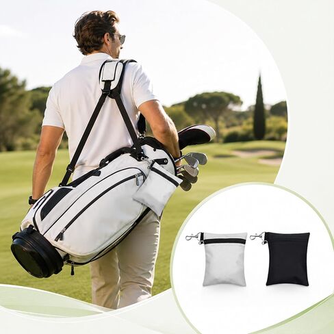2 PCS Golf Tee Pouch, Golf Tee Bag with Zipper Metal Lobster Claw Clip (Black, Gray, 6.73 x 5.39 in) in Kuwait