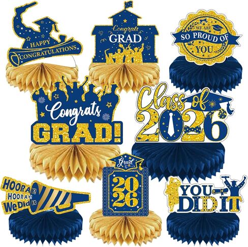 2025 Graduation Party Decorations - Green Gold Class of 2025 Graduation Party Decorations Honeycomb Centerpieces for Tables Congratulate for 2025 Congrats Grad Party Supplies Favors 8 Pcs in Kuwait