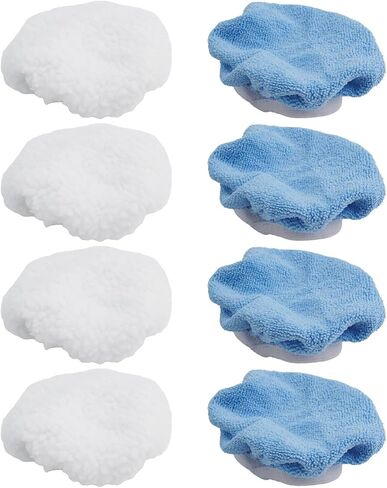 8-Pack 5-6 Inch Car Polisher Bonnets Microfiber and Synthetic Fleece Pads for Buffer and Waxing, Washable Reusable Covers with Tie-On Band in Blue and White in Kuwait