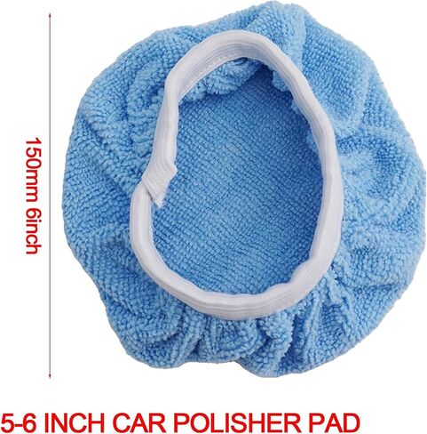 8-Pack 5-6 Inch Car Polisher Bonnets Microfiber and Synthetic Fleece Pads for Buffer and Waxing, Washable Reusable Covers with Tie-On Band in Blue and White in Kuwait