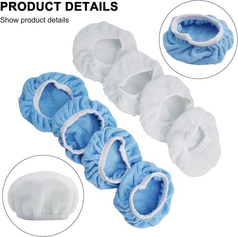 8-Pack 5-6 Inch Car Polisher Bonnets Microfiber and Synthetic Fleece Pads for Buffer and Waxing, Washable Reusable Covers with Tie-On Band in Blue and White in Kuwait