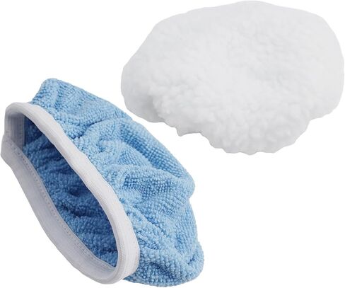 8-Pack 5-6 Inch Car Polisher Bonnets Microfiber and Synthetic Fleece Pads for Buffer and Waxing, Washable Reusable Covers with Tie-On Band in Blue and White in Kuwait