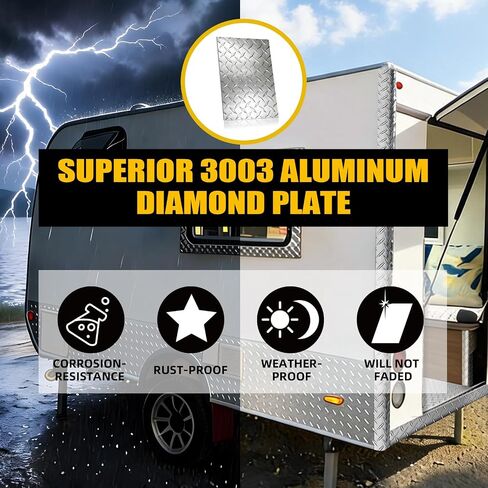 3003 Aluminum Diamond Plate Sheet Metal, 16GA .063" 2pcs 8 x 12 in Flat Heavy Duty Diamond Plate, Polished Silver, Easy Cut, Protect & Reinforce Trailer Floor, RV Wall, Garage, Boat & DIY in Kuwait