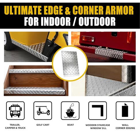 3003 Aluminum Diamond Plate Sheet Metal, 16GA .063" 2pcs 8 x 12 in Flat Heavy Duty Diamond Plate, Polished Silver, Easy Cut, Protect & Reinforce Trailer Floor, RV Wall, Garage, Boat & DIY in Kuwait
