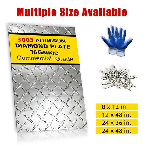 3003 Aluminum Diamond Plate Sheet Metal, 16GA .063" 2pcs 8 x 12 in Flat Heavy Duty Diamond Plate, Polished Silver, Easy Cut, Protect & Reinforce Trailer Floor, RV Wall, Garage, Boat & DIY in Kuwait