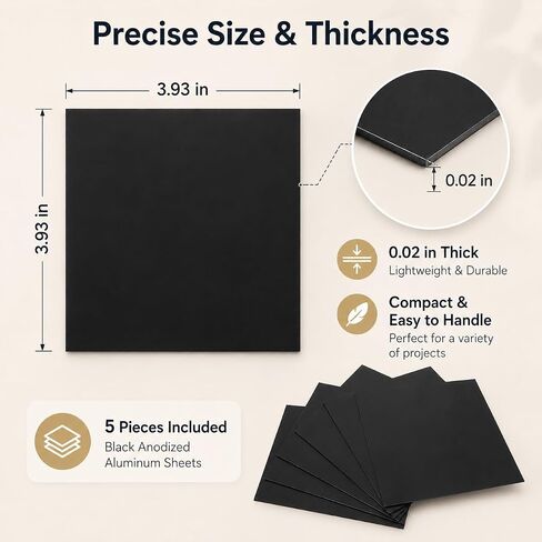 Garneck 5Pcs Black Anodized Aluminum Sheet: 3.93in Metal Blanks for DIY Crafting - Laser Engraving Plates Sign Panel for Handmade Home Decor, Workshop Use, Smooth Surfaces in Kuwait