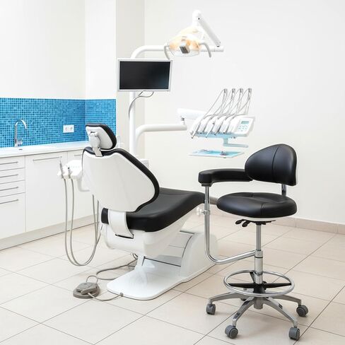 Ergonomic Adjustable Dental Stool Swivel Rolling Medical Chair with Rotatable Armrest and Back Support Height Adjustable Comfort Dentist Stool for Clinic Dental Office and Lab(Black) in Saudi Arabia