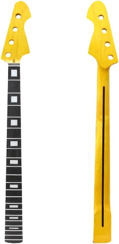Bass Guitar Neck, 20 Frets 34 Inch Scale Maple Neck with Rosewood Fingerboard, White Block Inlays, Gloss Yellow Finish, Bolt-On Replacement Bass Neck（42-64mm） in Kuwait