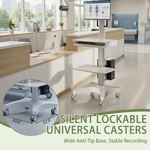 Mobile Medical Workstation Cart with Camera Arm, Height Adjustable Monitor Trolley, Keyboard Tray & Storage Shelves, Locking Casters for Hospital, Dental Clinic & Nursing Lab in Kuwait