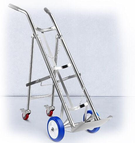 304 Stainless Steel Oxygen Tank Cart, Foldable Gas Cylinder Holder with Wheels, 4-Wheeled Dolly for Easy Transport in Factories and Labs, Durable and Portable Storage Solution in Kuwait