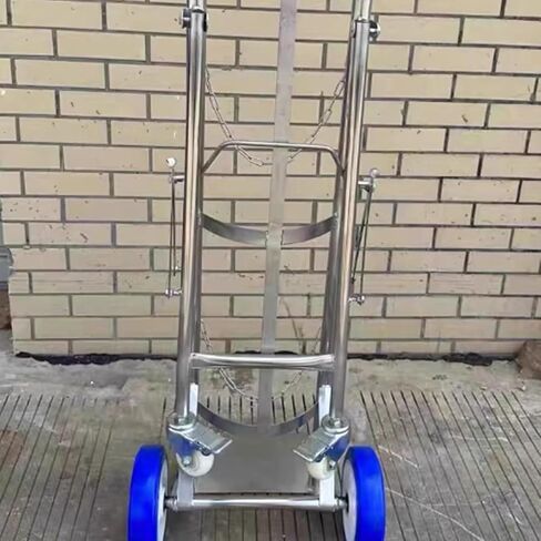 304 Stainless Steel Oxygen Tank Cart, Foldable Gas Cylinder Holder with Wheels, 4-Wheeled Dolly for Easy Transport in Factories and Labs, Durable and Portable Storage Solution in Kuwait