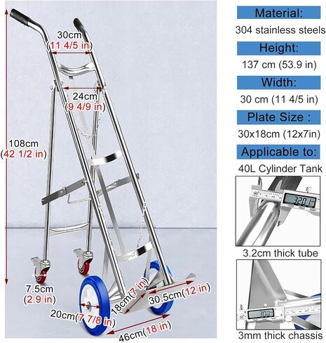 304 Stainless Steel Oxygen Tank Cart, Foldable Gas Cylinder Holder with Wheels, 4-Wheeled Dolly for Easy Transport in Factories and Labs, Durable and Portable Storage Solution in Kuwait