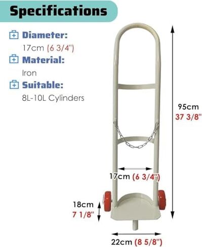 Oxygen Tank Bracket Holds-Welding Oxygen Tank Cart on Wheels, Heavy-Duty Steel Trolley for Safe Transportation and Storage of Gas Cylinders,（White,H-95cm(37 3/8")） in Kuwait