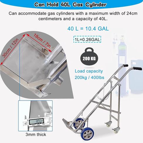 304 Stainless Steel Oxygen Tank Cylinder Cart, Foldable Gas Cylinder Holder with Wheels, 4-Wheeled Dolly for Laboratories and Factories, Heavy-Duty Transport Solution in Kuwait