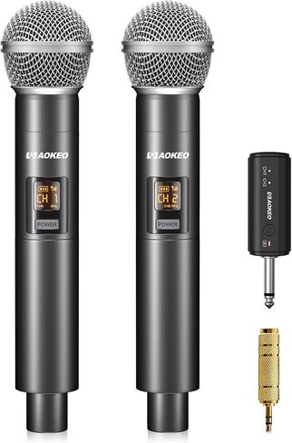 Aokeo Wireless Microphone Only for Mic Input, UHF Metal Dynamic Handheld Multipurpose Mic with Rechargeable Receiver (Work 4hs), 160ft Range, for Karaoke Machine, Amplifier Speaker, Mixer in Kuwait