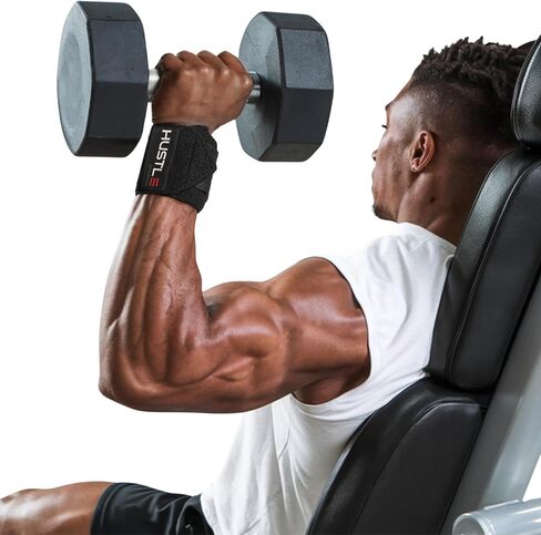 أغطية معصم Hustle Athletics لرفع الأثقال، أشرطة دعم معصم مقاس 18 بوصة معتمدة من USPA لضغط مقاعد البدلاء، القرفصاء والضغط العلوي، أغطية رياضية شديدة التحمل للرجال والنساء in Kuwait