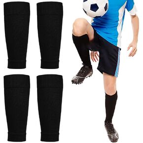 2 Pairs Football Sock Sleeves, Black Pre Cut Footless Socks Sleeve, Soccer Shin Guards Sleeves for Football Running or Training Beginner Adults in Saudi Arabia
