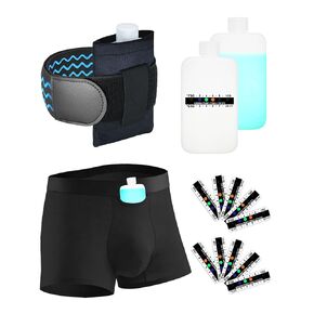 Urine Test Complete Kit - Thinner 3.5oz Empty Bottle, HDPE Sample Vials, Hi-Stretch Leg Strap, Thermometer Stickers, Velour Lining Pouch, Lining Pocket Boxer Brief for Travel Testing (Medium) | Dual Use, Deep Pocket Boxer Brief, Thinner Bottle, Non-Slip S in Kuwait
