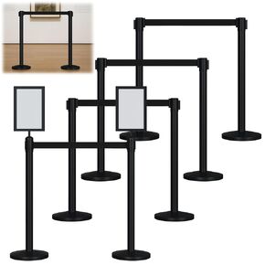 8 Pcs Crowd Control Stanchions Set, Stainless Steel Crowd Control Barrier with 8.2 ft Retractable Belt, Stanchion Post Sign Holders for Theaters, Parties, Weddings, Exhibitions, Black in Kuwait
