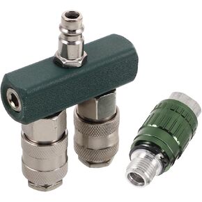 2-way Air Hose Coupler Quick Connect Fittings with 2 Couplers 1/4 Inch Male Plug Iron Nickel Plating Efficient Air Distribution and Compressors in Kuwait