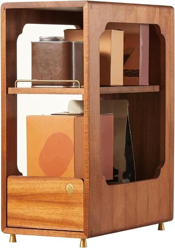 Coffee Bar Organizer for Countertop, 2-Tier Walnut Wood Coffee Station Organizer with Open Shelf, Coffee Mug Holder & Syrup Rack for Small Coffee Bar Decor in Kuwait