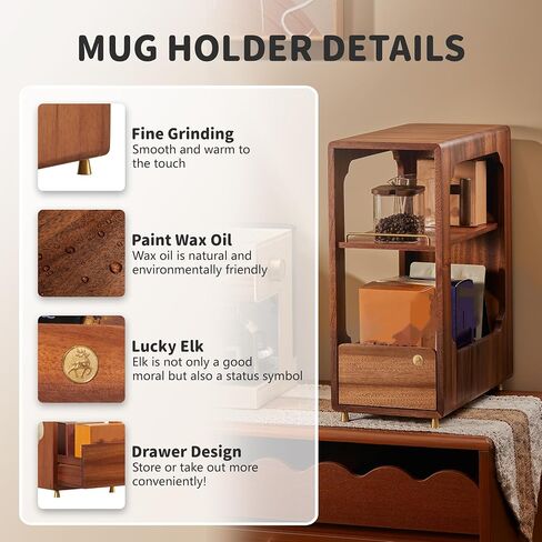 Coffee Bar Organizer for Countertop, 2-Tier Walnut Wood Coffee Station Organizer with Open Shelf, Coffee Mug Holder & Syrup Rack for Small Coffee Bar Decor in Kuwait