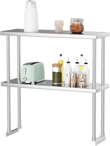 GAOMON 12" x 36" Stainless Steel Overshelf - 2 Tier Kitchen Overshelf for Prep & Work Table, Commercial Double Deck Overshelf with Adjustable Shelf, for Kitchen, Restaurant, Garage in Kuwait