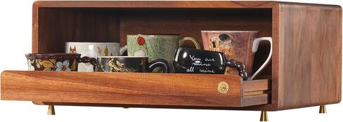 Coffee Bar Organizer for Countertop, 2-Tier Walnut Wood Coffee Station Organizer with Open Shelf, Coffee Mug Holder & Syrup Rack for Small Coffee Bar Decor in Kuwait
