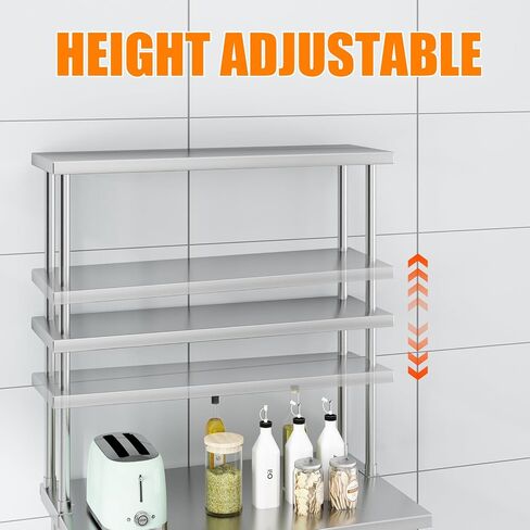 GAOMON 12" x 36" Stainless Steel Overshelf - 2 Tier Kitchen Overshelf for Prep & Work Table, Commercial Double Deck Overshelf with Adjustable Shelf, for Kitchen, Restaurant, Garage in Kuwait