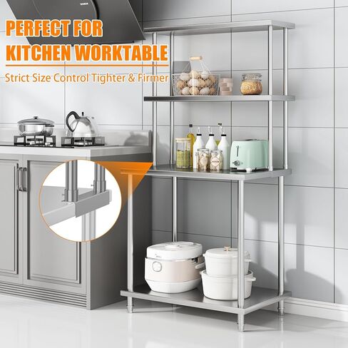 GAOMON 12" x 36" Stainless Steel Overshelf - 2 Tier Kitchen Overshelf for Prep & Work Table, Commercial Double Deck Overshelf with Adjustable Shelf, for Kitchen, Restaurant, Garage in Kuwait